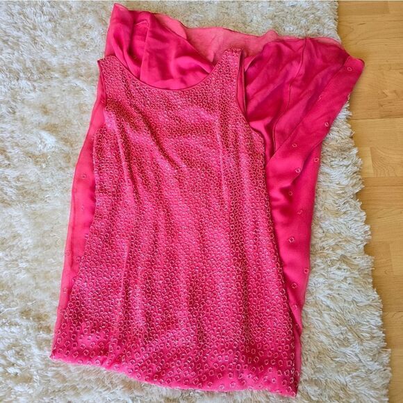 100% Silk Beaded Maxi Dress Embellished Pink Y2K Size 8 by Suzanne  Barbiecore - Picture 3 of 13
